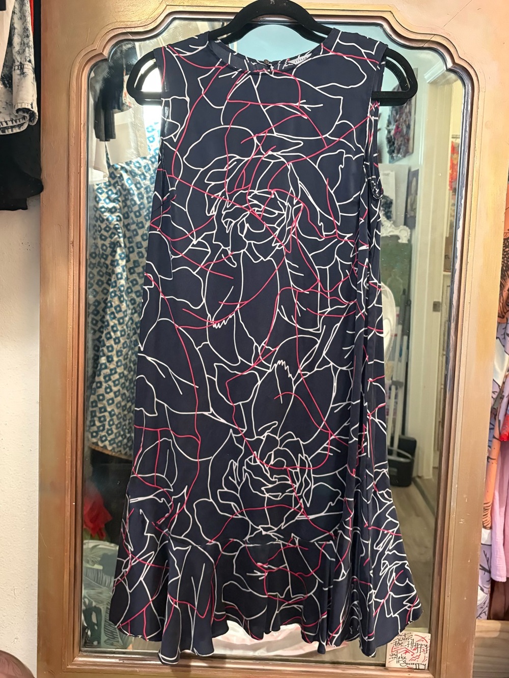 Jigsaw Womens US 8 Navy Pink White Abstract Floral Sleeveless Shift Dress UK 12